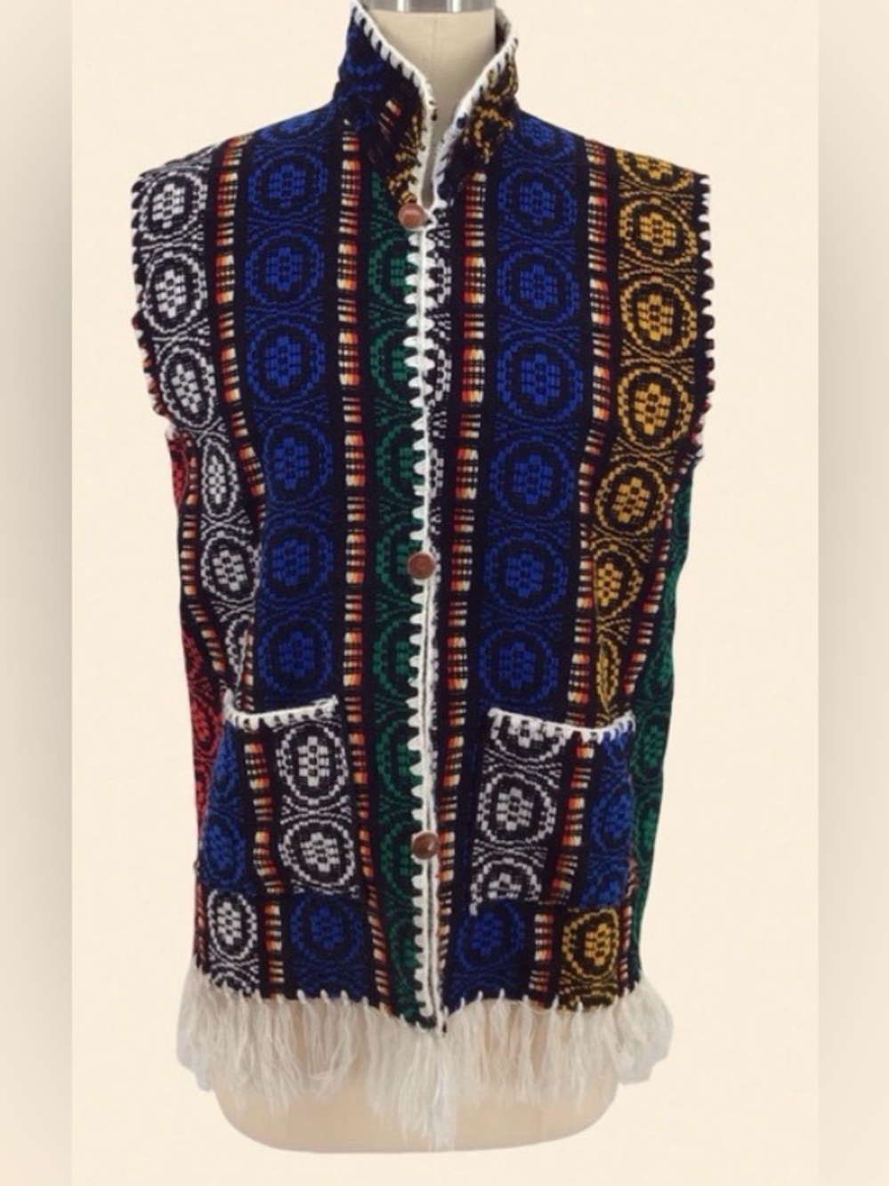 VINTAGE  Multicolor Knit Vest with Fringe